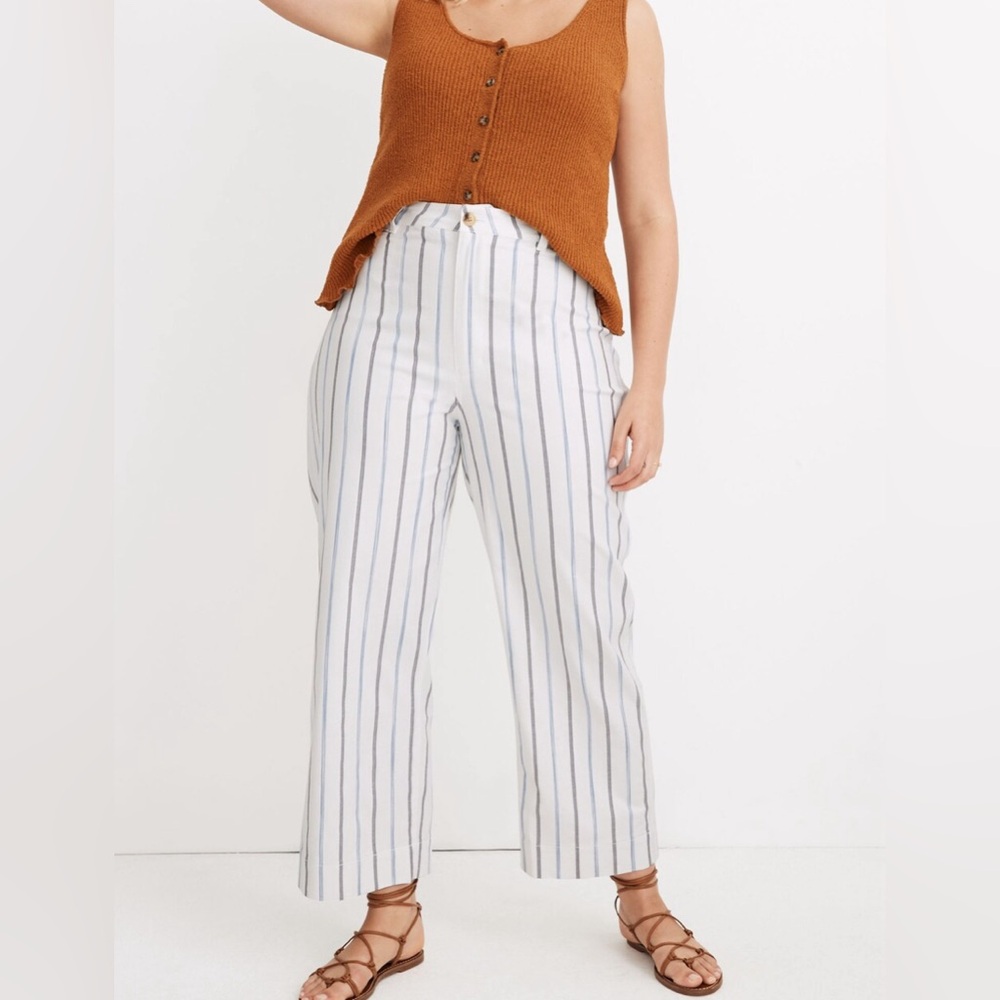MADEWELL Women’s  Emmett Wide Leg Montpellier Pants Blue & White Stripe|Size 36